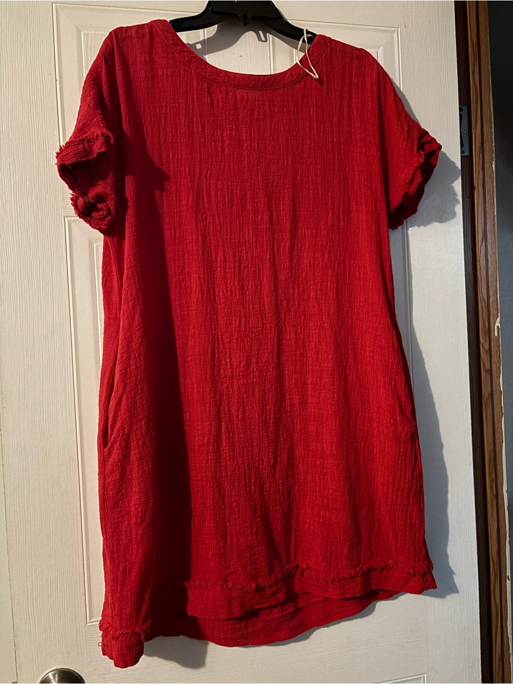 Umgee Red Fringe Sleeve Knee Length Dress